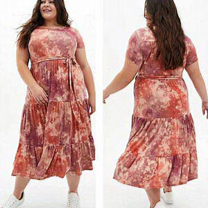 Torrid Midi Jersey Tiered Tie‎ Dye Dress Women Size 2X